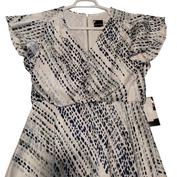 Maison Tara Midi Dress‎ Size 10 Lined Abstract Ruffle Short Sleeve V-Neck Casual - Picture 4 of 7